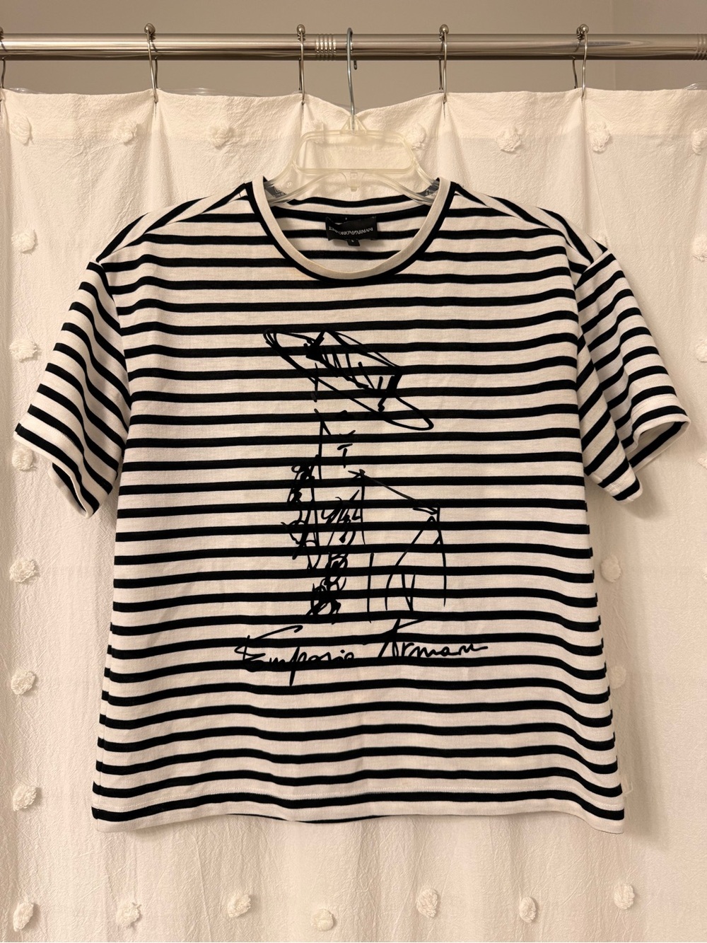 Emporio Armani Black & White Striped Short Sleeve Tee (textured)